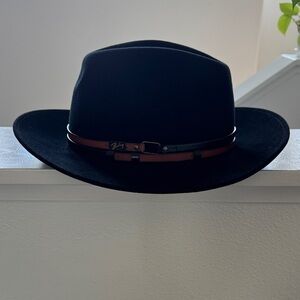 Black Fedora Hat with Brown and Black Band